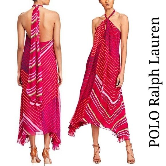 Polo by Ralph Lauren NWT Shibori Silk Halter Dress, Size 2 - Picture 1 of 10